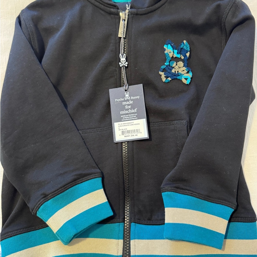 Psycho Bunny Black and Blue Zip-Up Sweatshirt with Embroidered Design